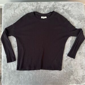 Women’s Madewell Size XS Elwood Knot Front Top Ribbed Long Sleeve True Black
